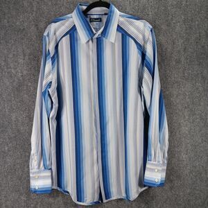 7Diamonds Shirt Mens XL Multi Striped Cotton Wrinkle Resistant Pleated Button Up